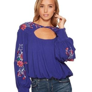 Free People Lita Embroidered Top Floral SZ S